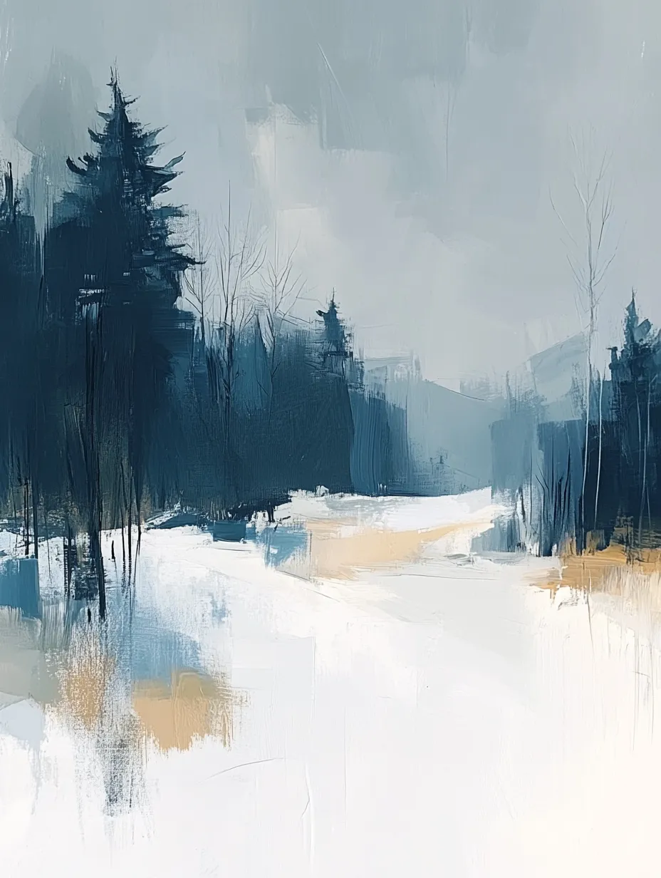 Humble winter landscape with pines and snowy plain
