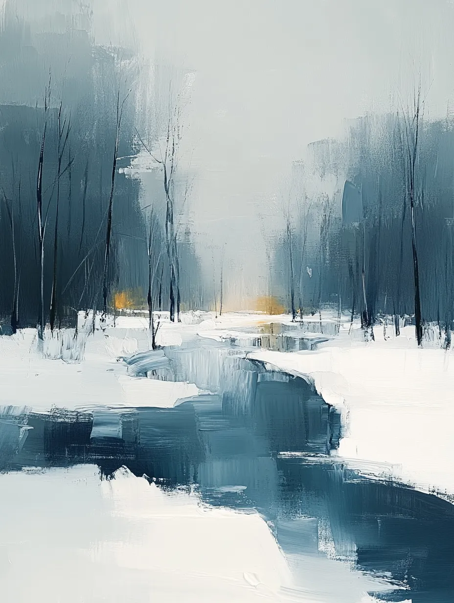 Hermoso paisaje invernal con un río, árboles cubiertos de nieve y niebla