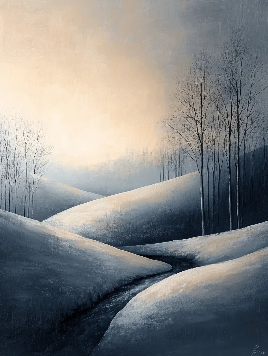 Winter Landscape with a Winding River and Snow-Covered Hills