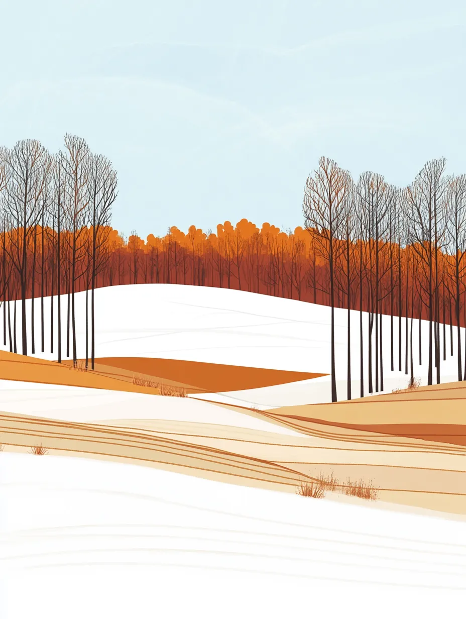 Ilustración de un paisaje invernal con árboles y nieve