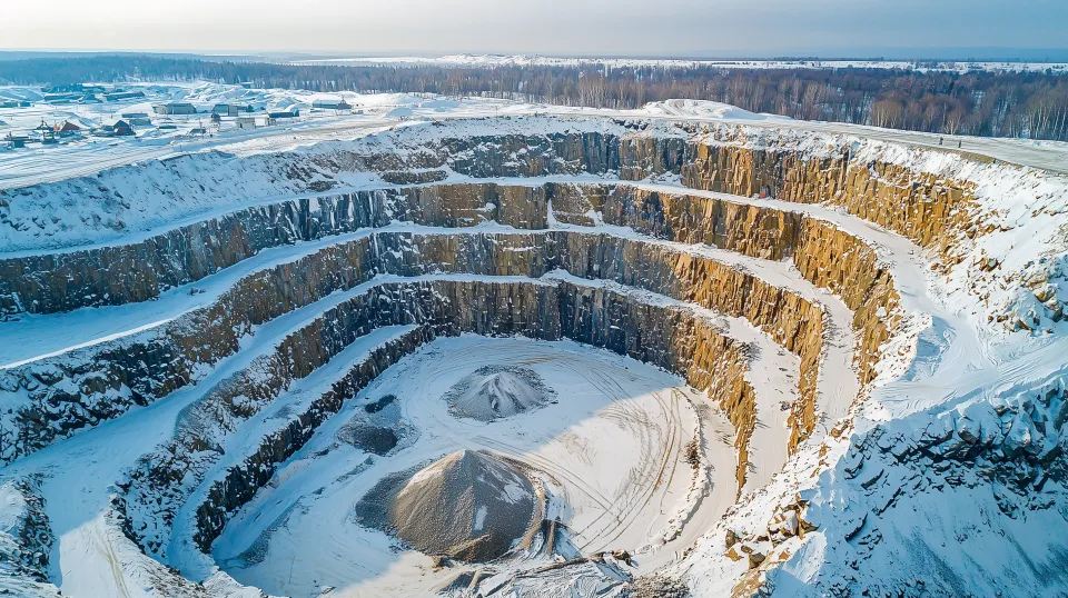 Toma aérea de la carrera en invierno con elementos naturales y nieve