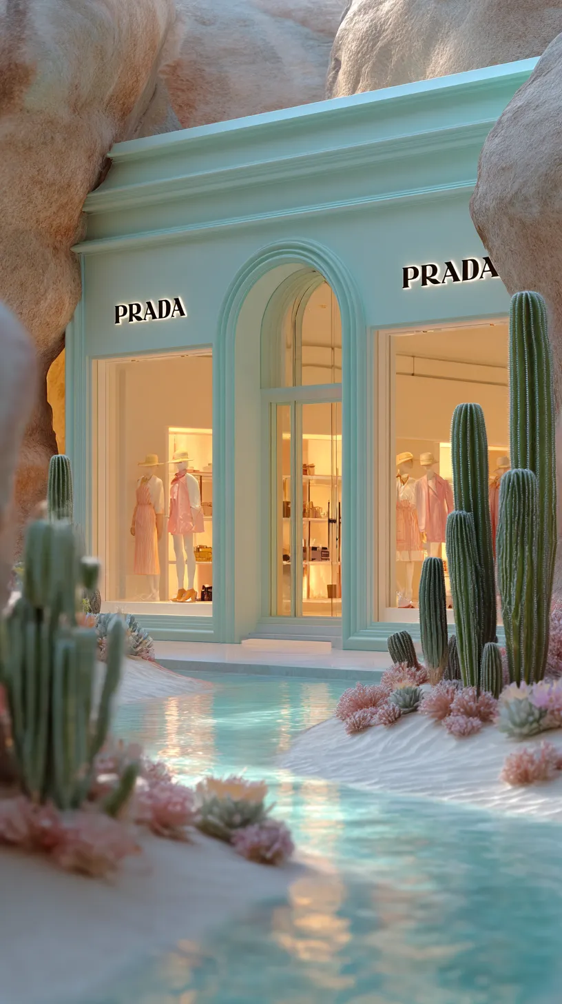 Elegant Prada Store Among Natural Elements and Plants