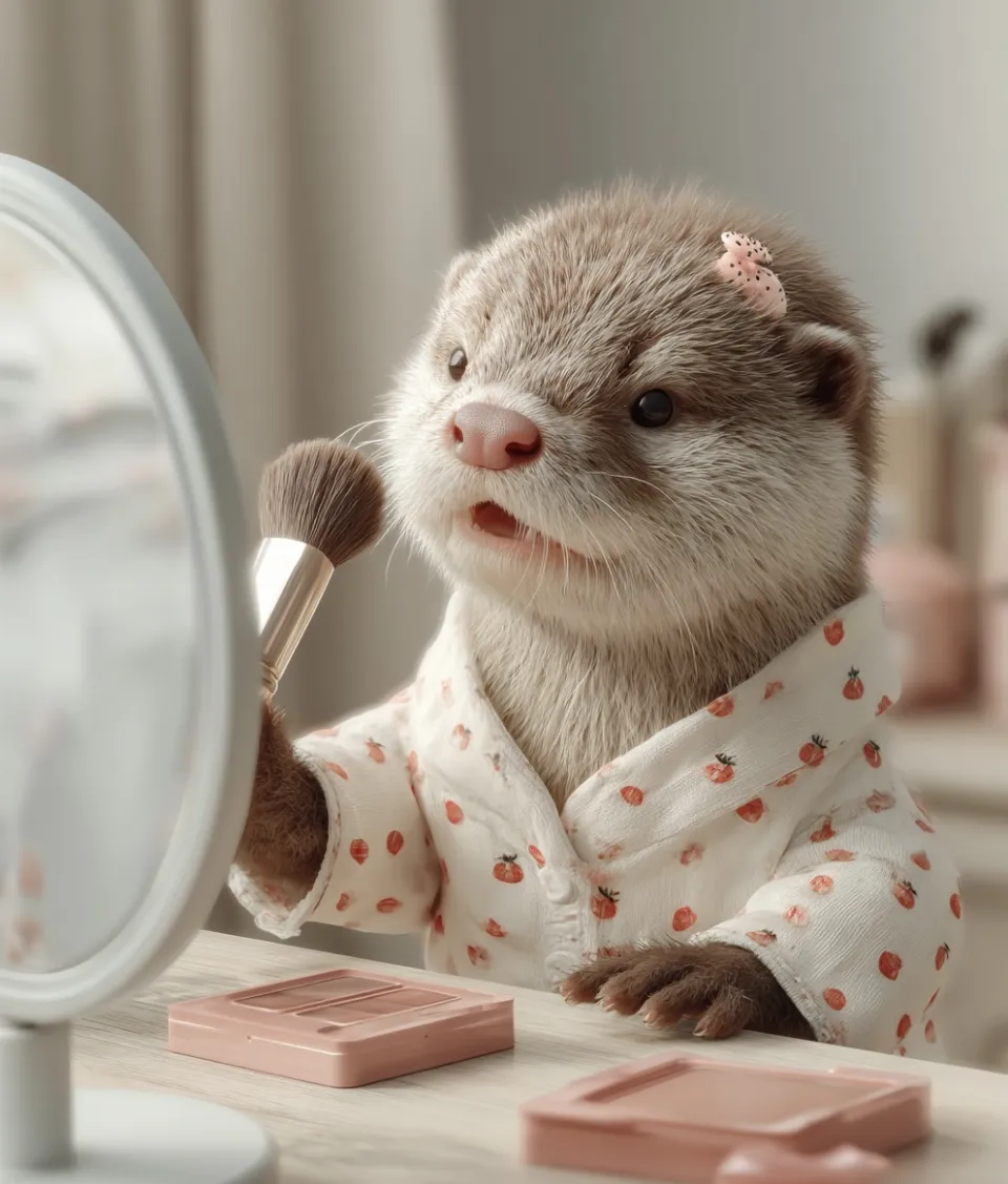 Kitten-mink applying makeup using cosmetics