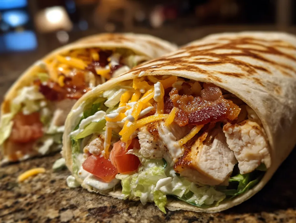 Primer plano de burritos con pollo, ensalada, tomates y salsa