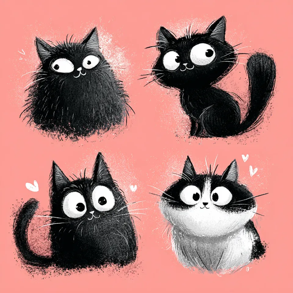 Four funny cartoon-style cat images