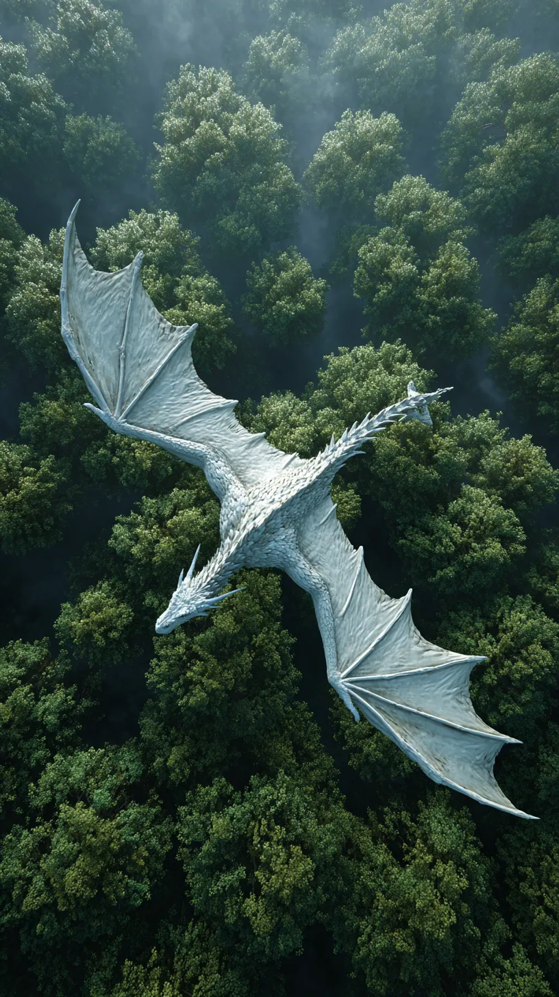 Imagen de un gran dragón volando sobre un denso bosque