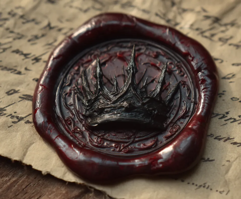 Exclusive Wax Seal with a Crown on Handwritten Parchment
