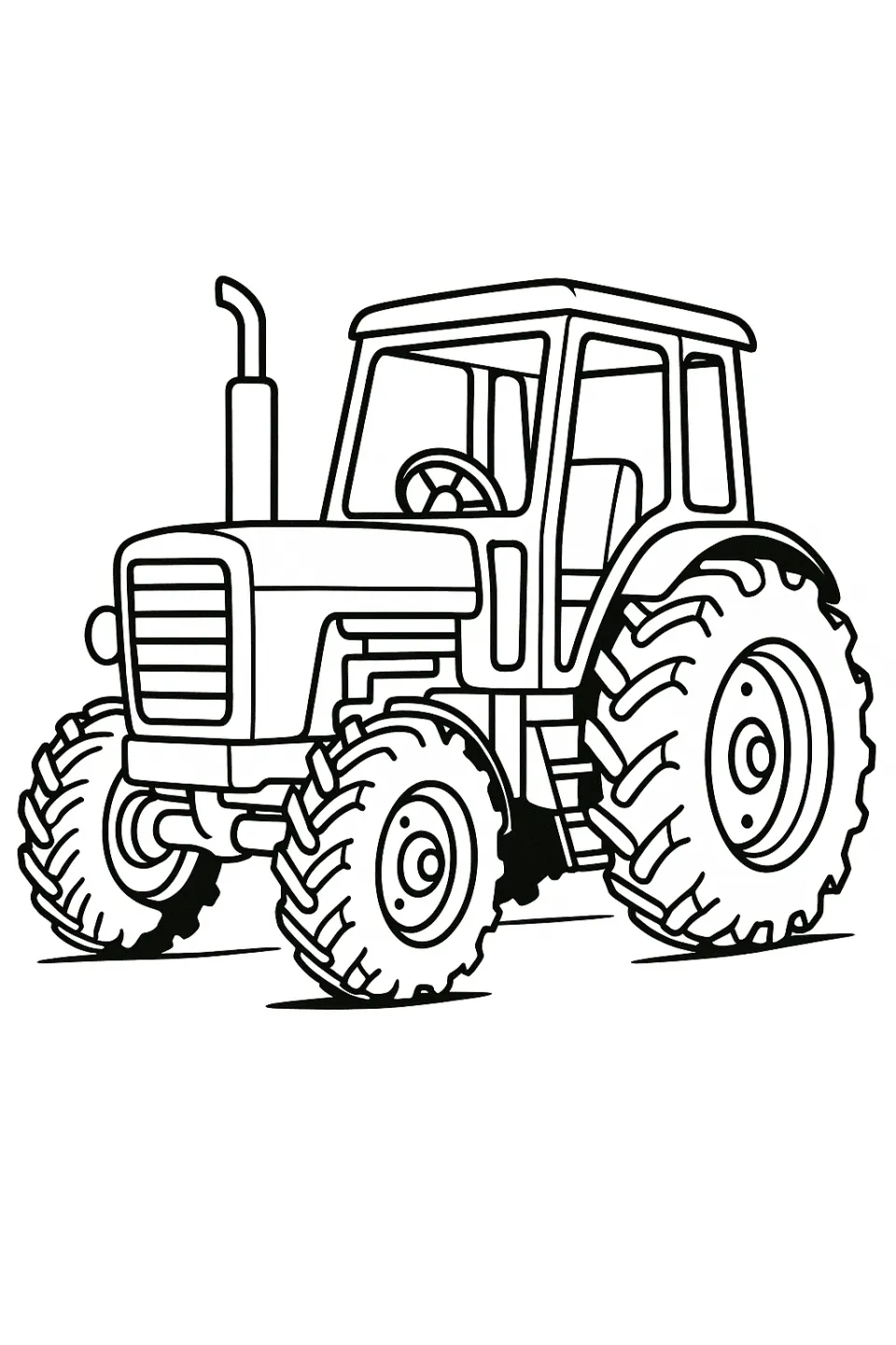 Imagen esquemática de un tractor en estilo blanco y negro para niños