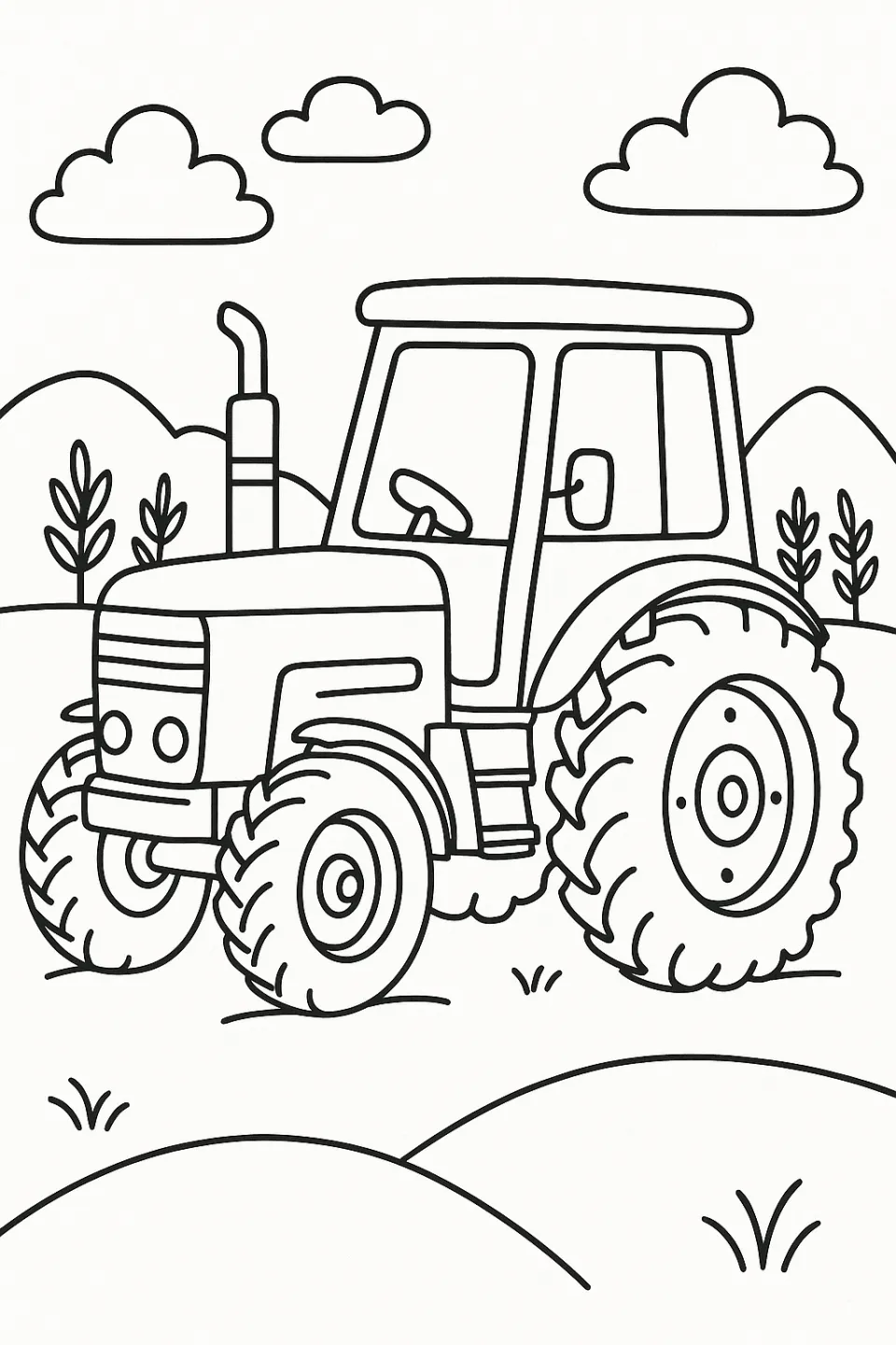 Contornos de un tractor y elementos naturales para la creatividad infantil