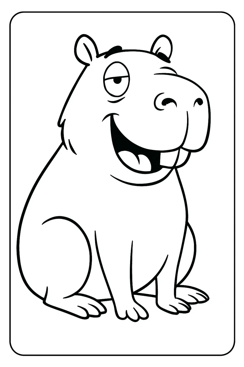 Cute capybara with a smile in a line drawing