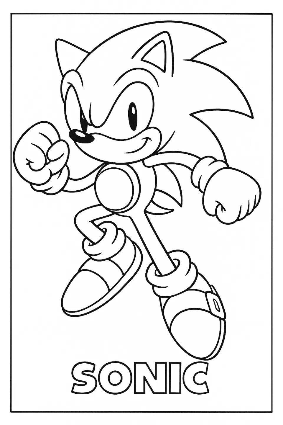 Coloring page of Sonic character from the video game for children and adults