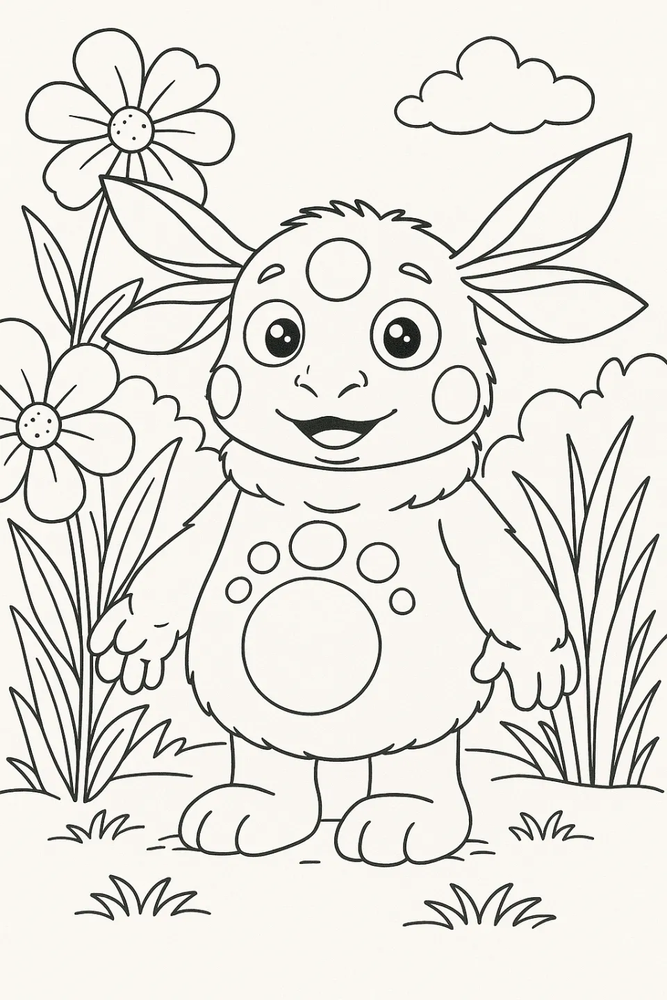 Cartoon character with big ears and a graceful pose against nature