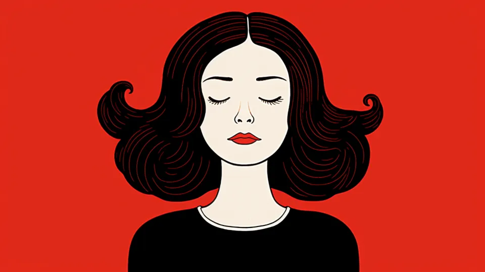 Ilustración de una mujer con los ojos cerrados y cabello ondulado
