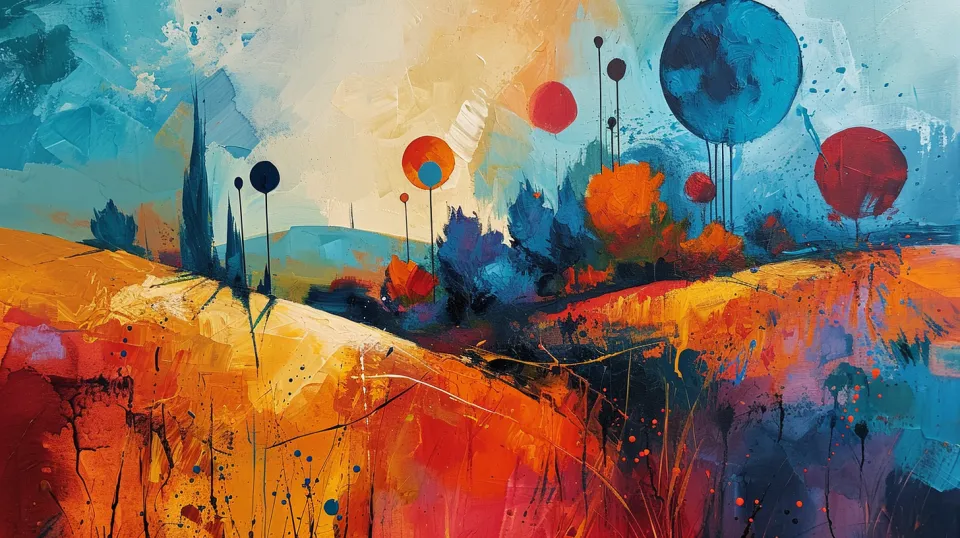 Energetic Abstract Landscape with Bright Balls Against a Natural Background