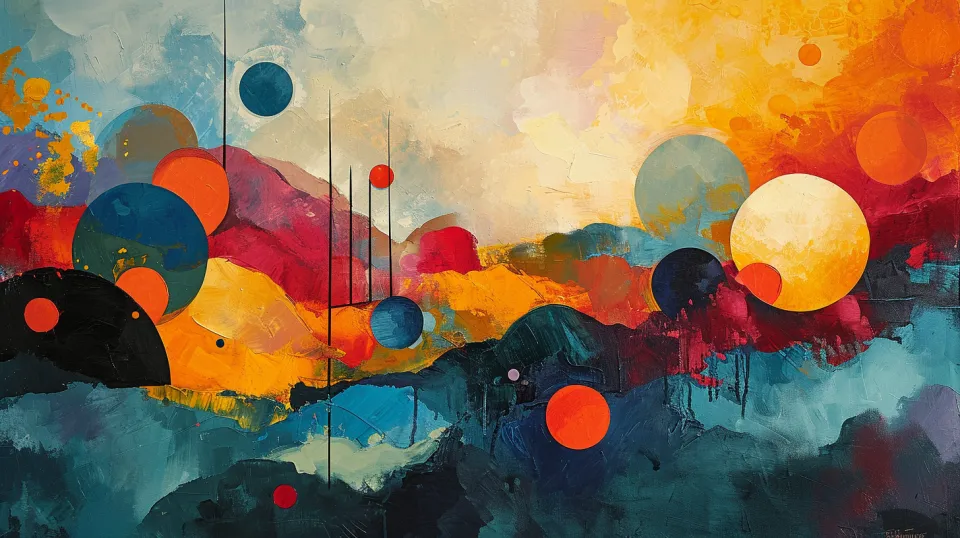 Picturesque abstraction with circles and bright colors, reflecting the dynamics of nature
