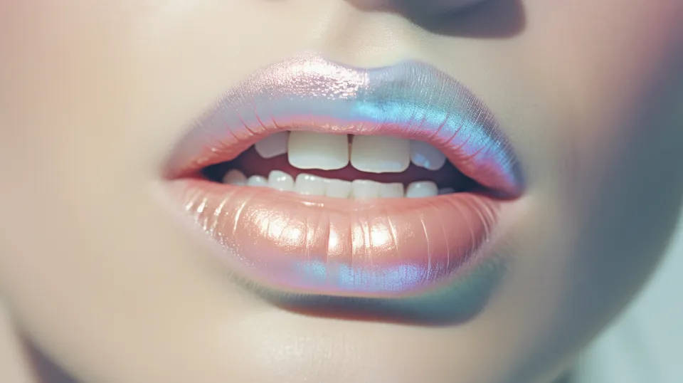 Close-up of lips with trendy makeup and shimmer