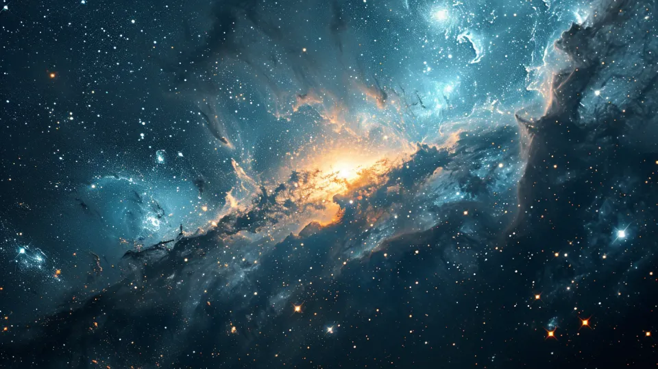 A deep look into cosmic space with bright stars and nebulae