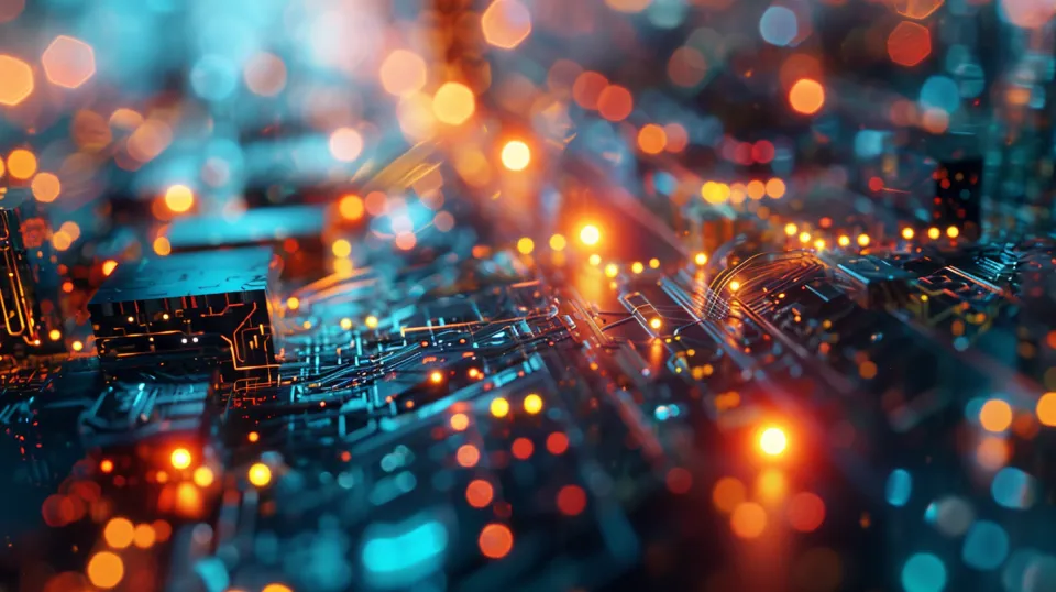 Imagen detallada de un chip con efecto de desenfoque