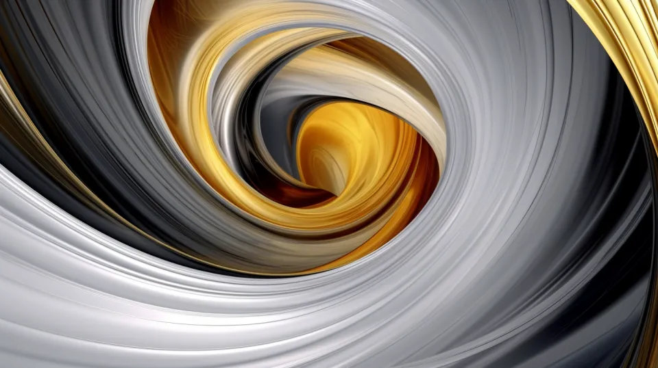 Imagen abstracta en espiral con colores dorado y plateado