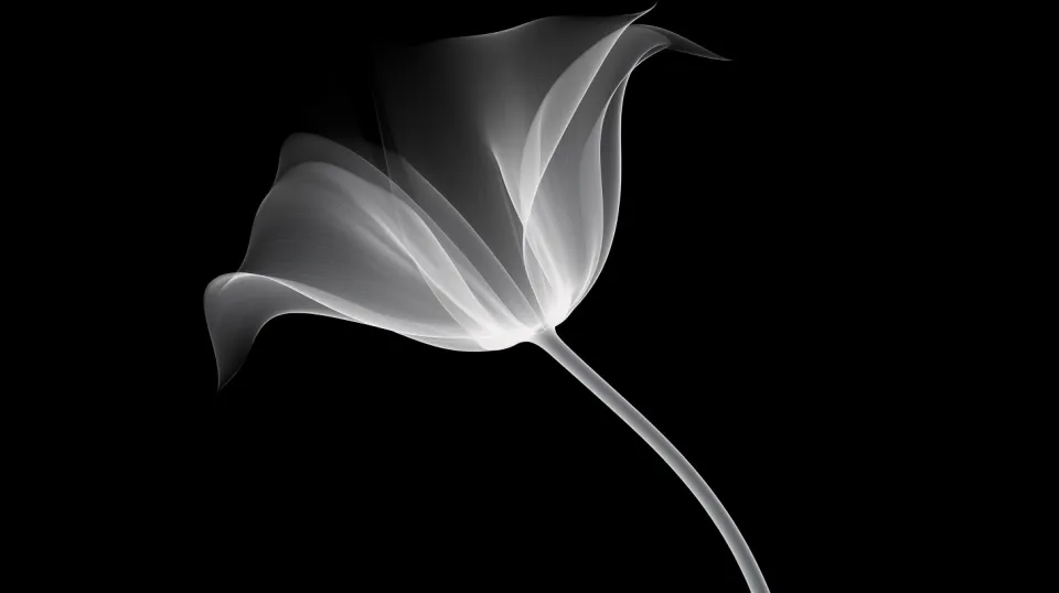 Image of a white lily with translucent petals on a black background
