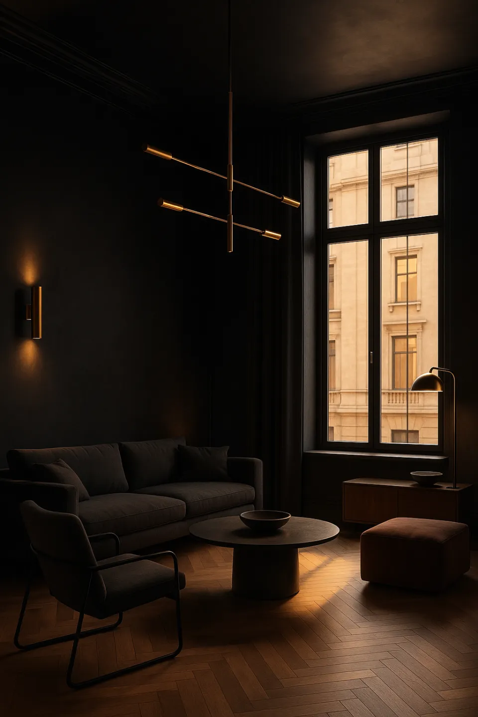 Elegant room with minimalist furniture and soft lighting