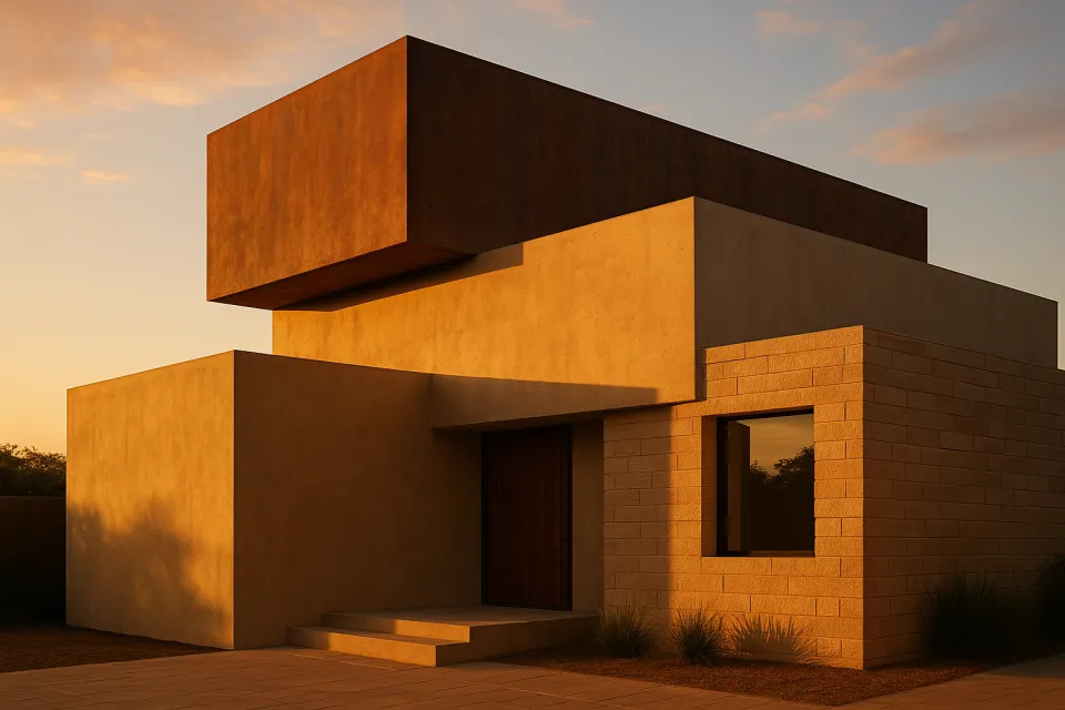 Stylish house with an unusual geometric shape and texture