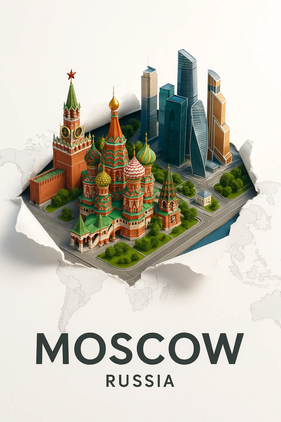 Model of Moscow with the Kremlin and modern skyscrapers