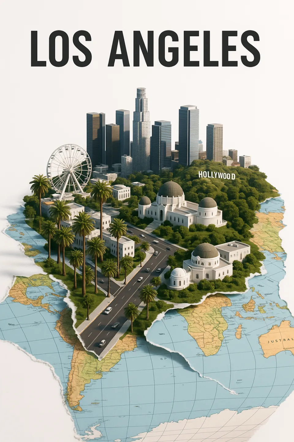 3D map of Los Angeles with famous landmarks