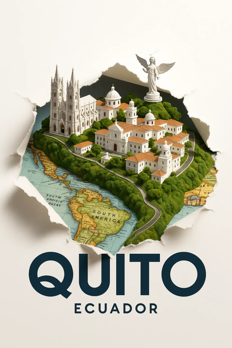 Model of the city of Quito with its attractions and map of Ecuador