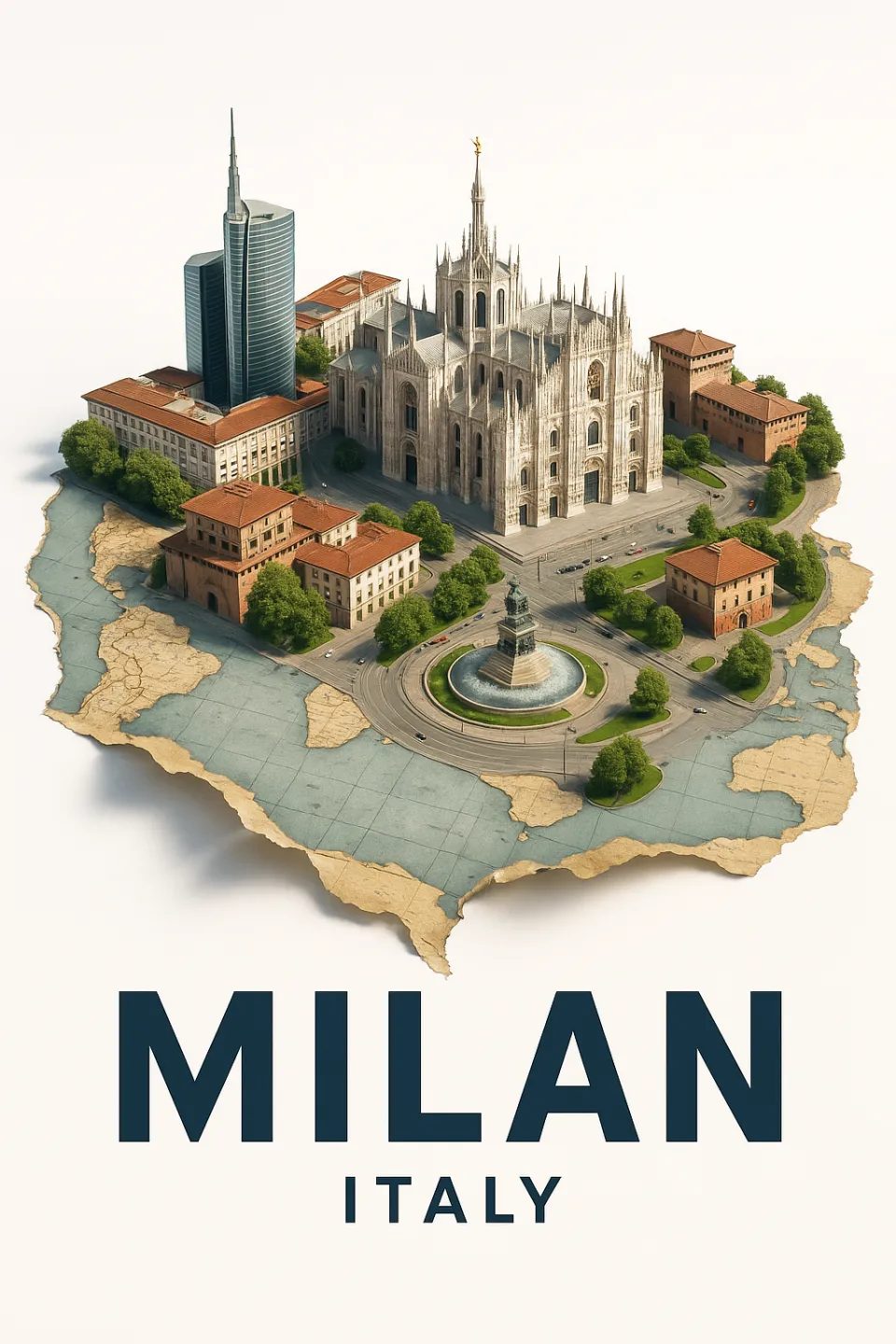 Model of the city of Milan with beautiful architecture and greenery