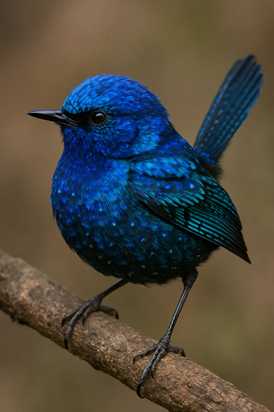 A bird with bright blue feathers sitting on a branch