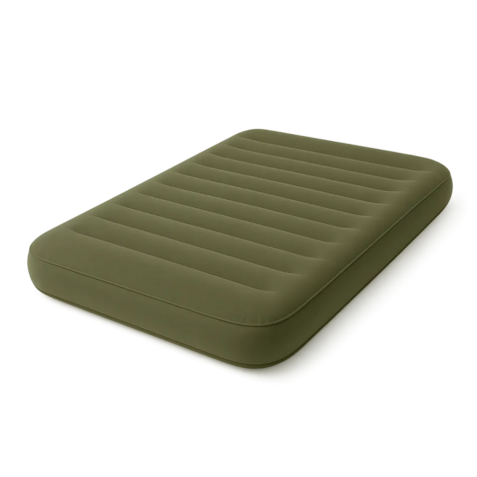Convenient inflatable mattress for relaxation and travel in a green shade