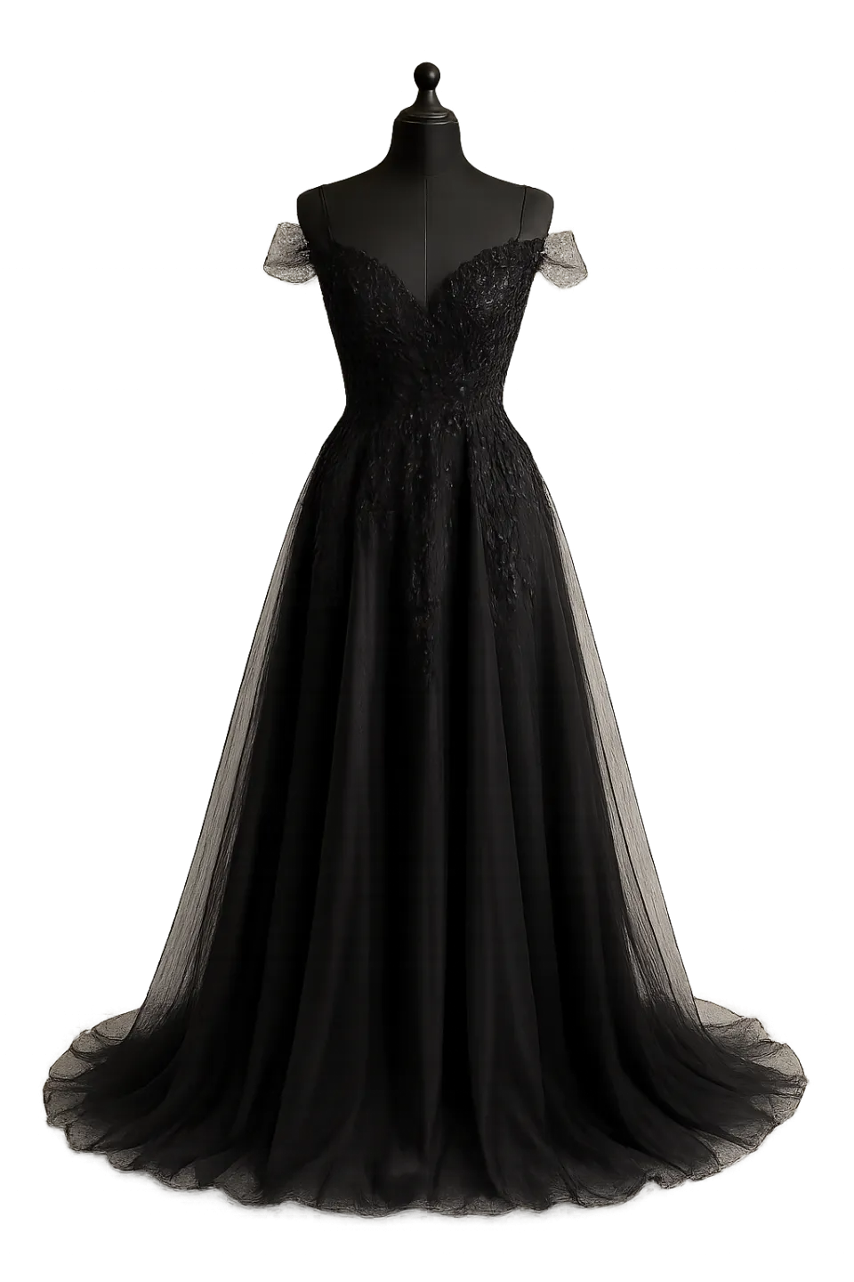 Graceful Long Black Evening Dress with Lace Top and Chiffon Skirt