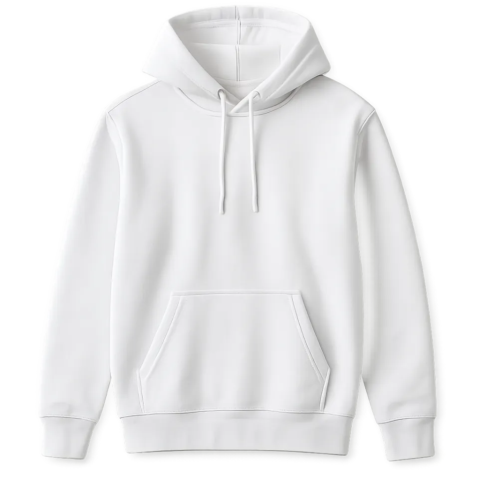 Comfortable white hoodie with a pocket and adjustable hood for everyday wear