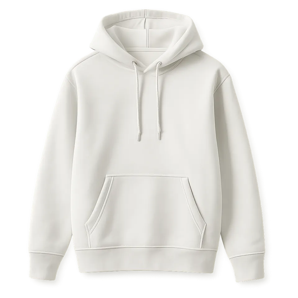 Stylish white hoodie with a hood and front pocket