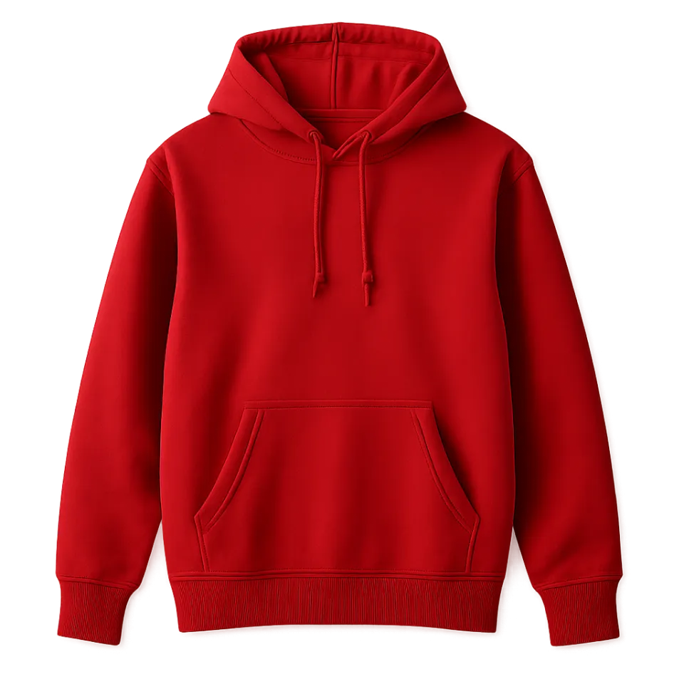 Stylish bright red hoodie with pockets and a hood