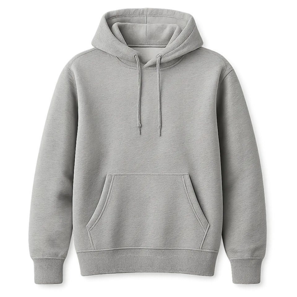 Gray hoodie with a hood and a comfortable front pocket