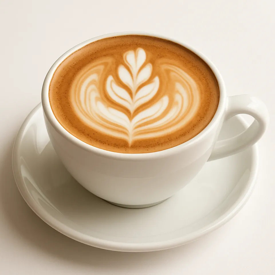 A beautiful cup of cappuccino with latte art on the coffee surface