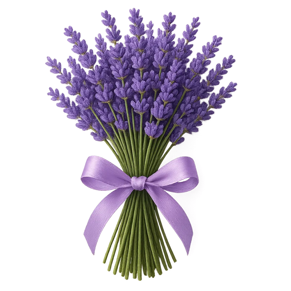 Hermosa composición de flores de lavanda con cinta