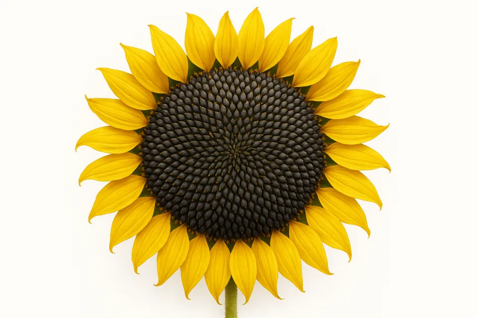Sunflower with bright yellow petals and seeds in the center