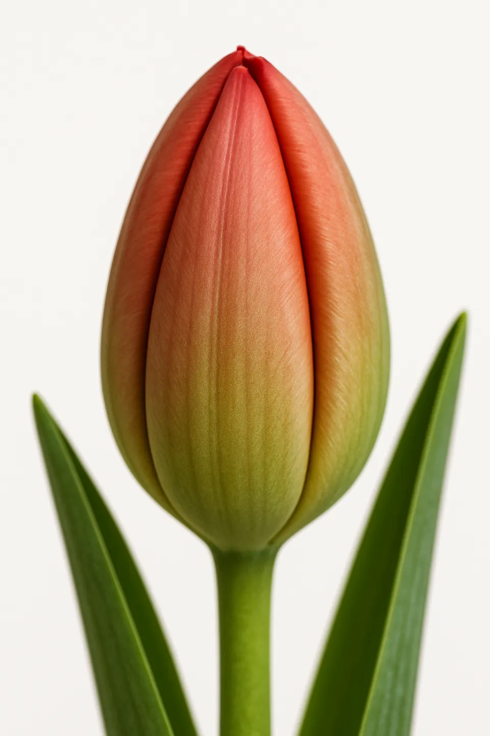 Tulipán con tonos rosas y verdes sobre fondo blanco