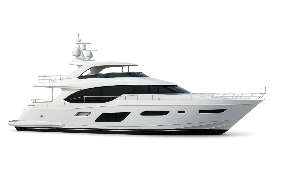 Large white yacht with modern design on a black background
