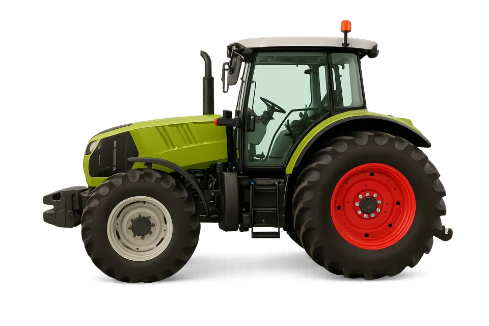 Modern tractor with green and red paint in profile