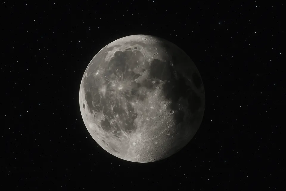 Detailed image of the Moon with visible craters and stars in the background