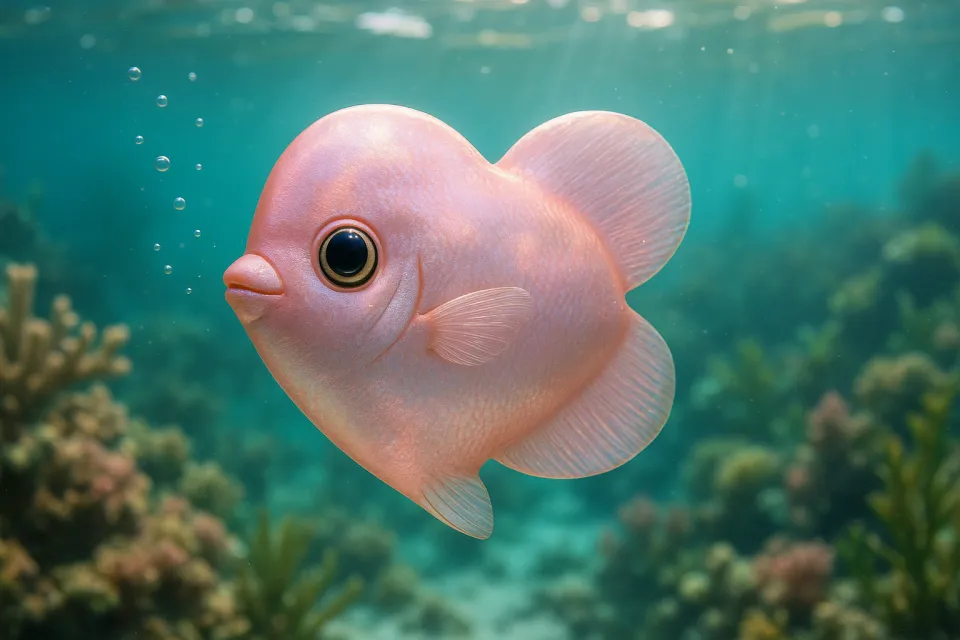 Encantador pez de formas redondeadas nada en las aguas claras del océano