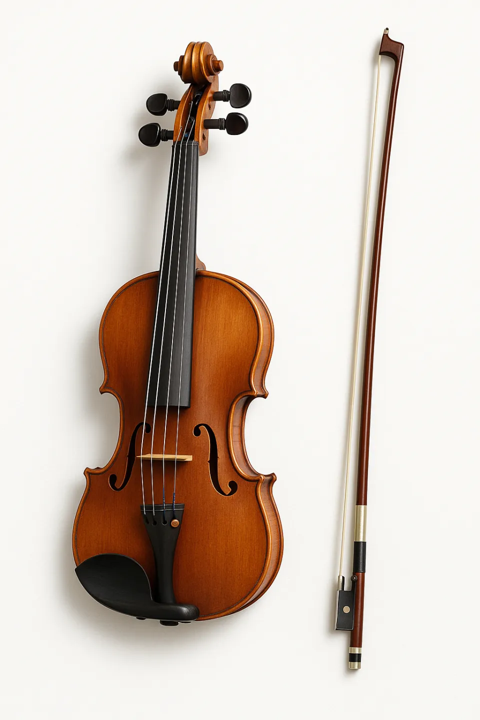 Violin and bow placed on a light background for visual contrast