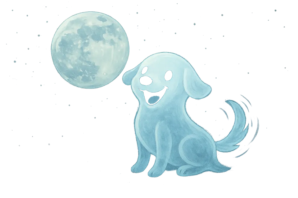 Ilustración de un perro atento mirando la brillante luna llena