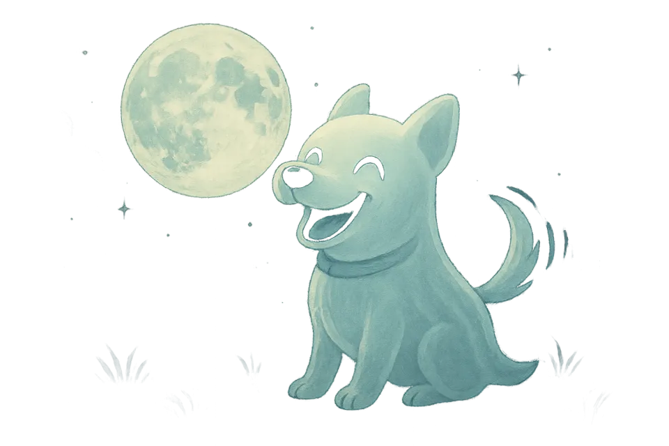 Perro dulce sonriendo bajo la brillante luna llena