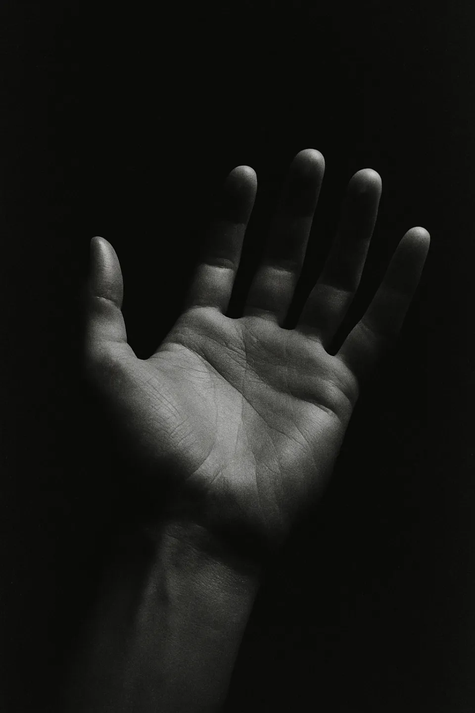 Fotografía de la mano de una persona sobre un fondo negro