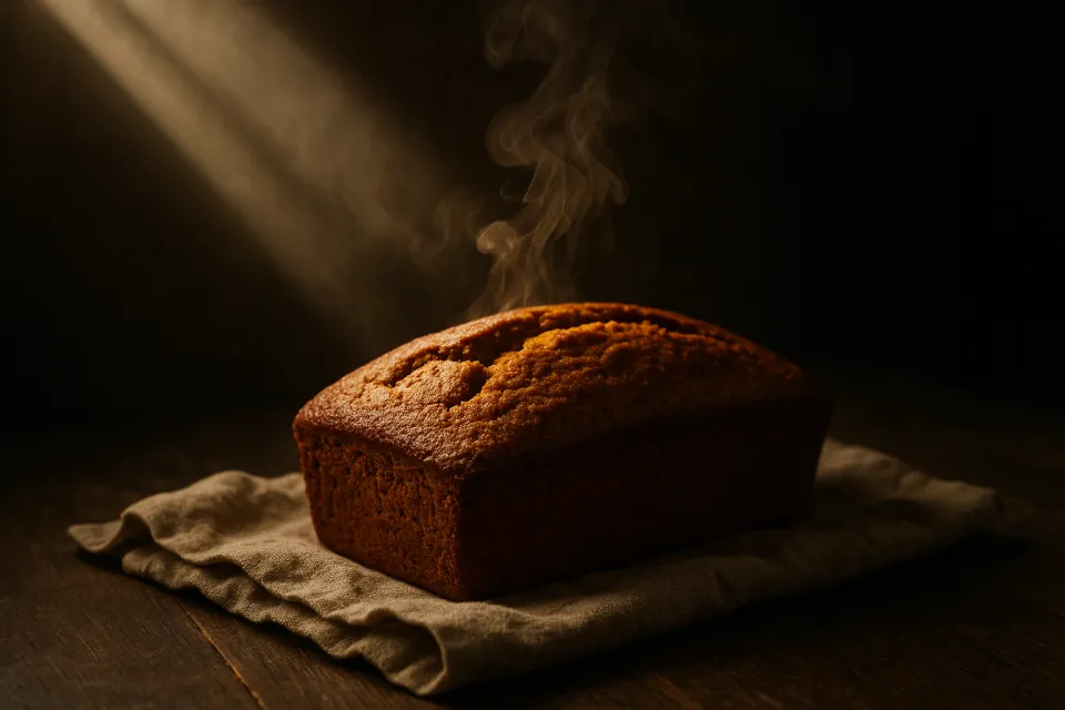 Pan recién horneado con vapor sobre la corteza en una tela de lino